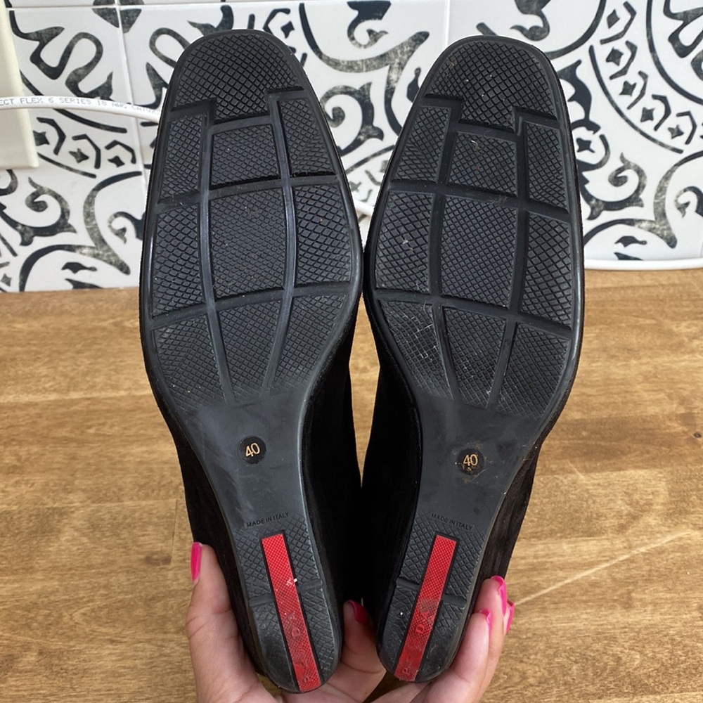 Prada Sport Black Suede Wedge Mules/Clogs - Picture 10 of 16